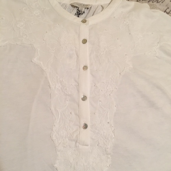 Lucky Brand White 100% Cotton Blouse, Size Small - Picture 2 of 8